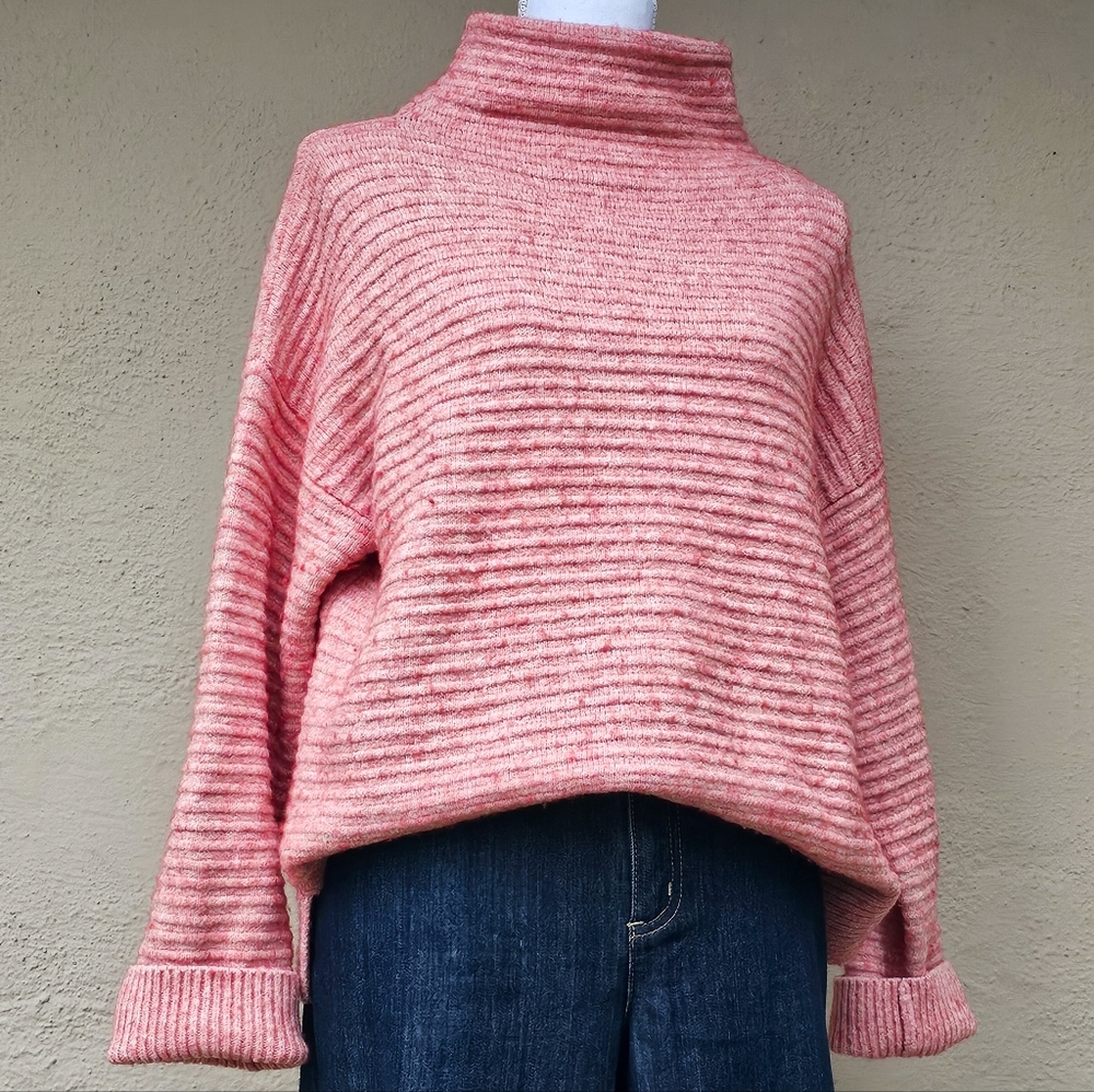 Madewell Merino Wool Blend Pale Red Mock Neck Sweater Oversized Fit Size Large